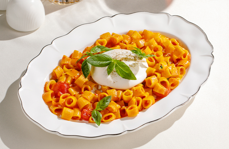 Доставка паста с томатами алла диавола с бурратой