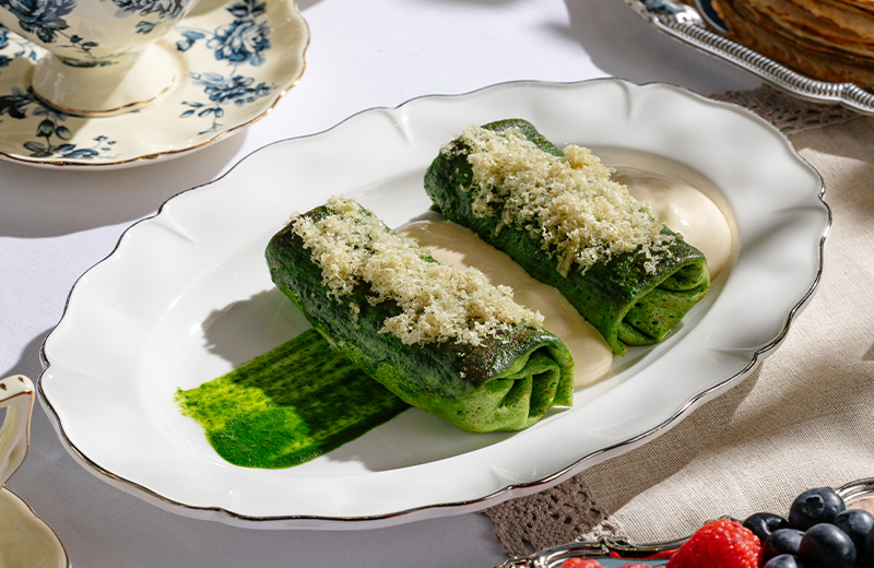 Заказать на дом шпинатные блины с говяжьим ребром